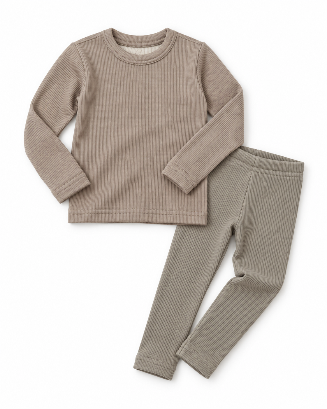 Merino-Set aus Langarmshirt und Leggings in Rippstrick, 100 % Merinowolle