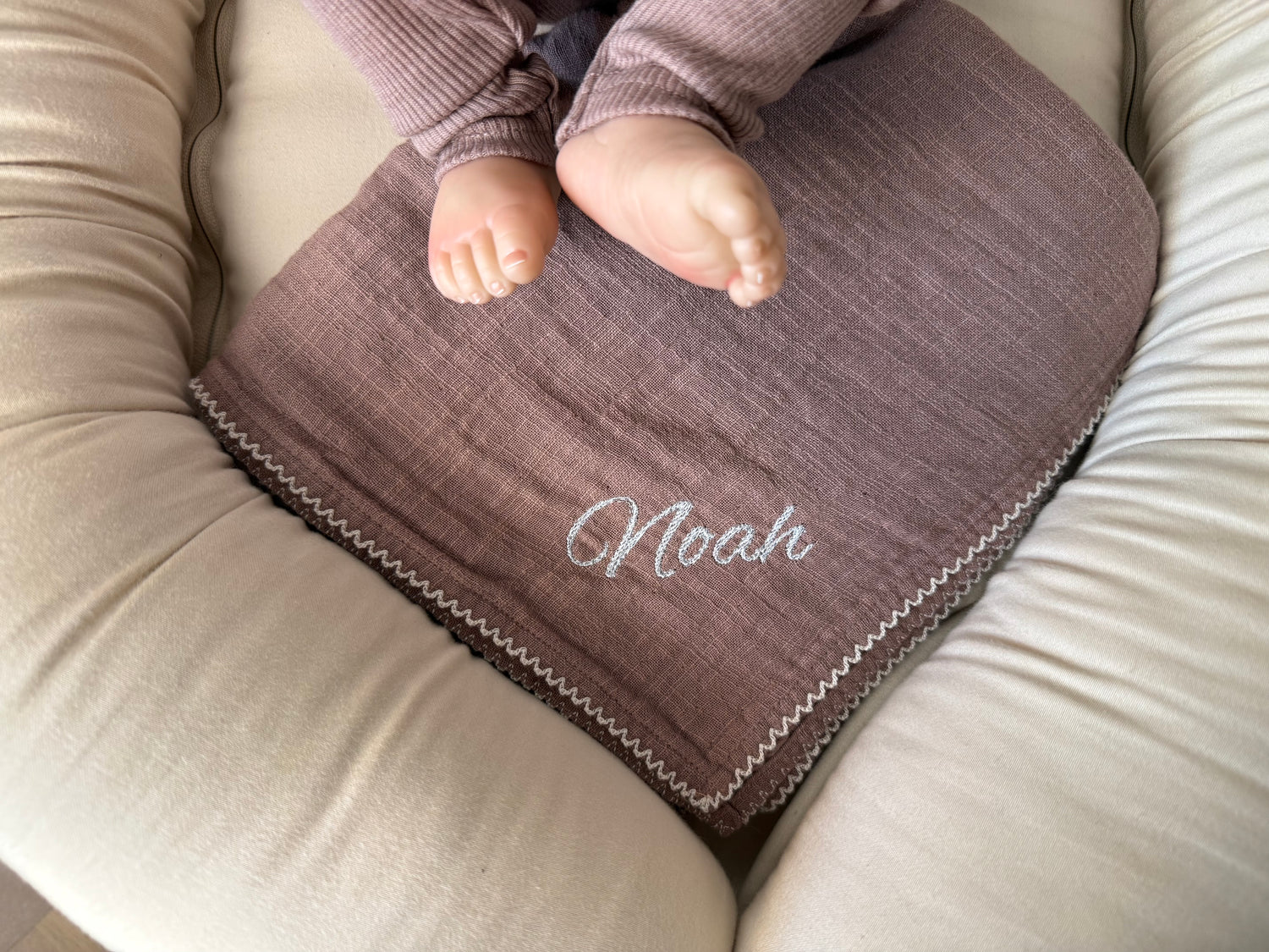 Personalized Muslin Baby Blanket with Embroidered Name