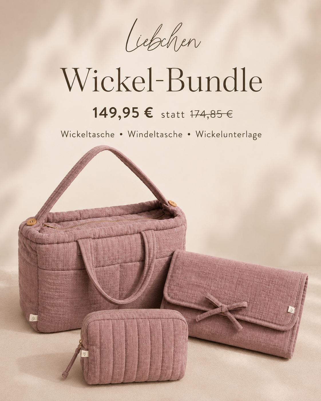 Wickel-Set aus Bio-Baumwolle – Wickeltasche, Windeltasche und Wickelunterlage