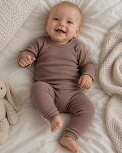 Merino-Set für Babys: Langarmshirt und Leggings in Hasel, Ton in Ton