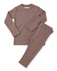 Merino-Set aus Langarmshirt und Leggings in Rippstrick, 100 % Merinowolle