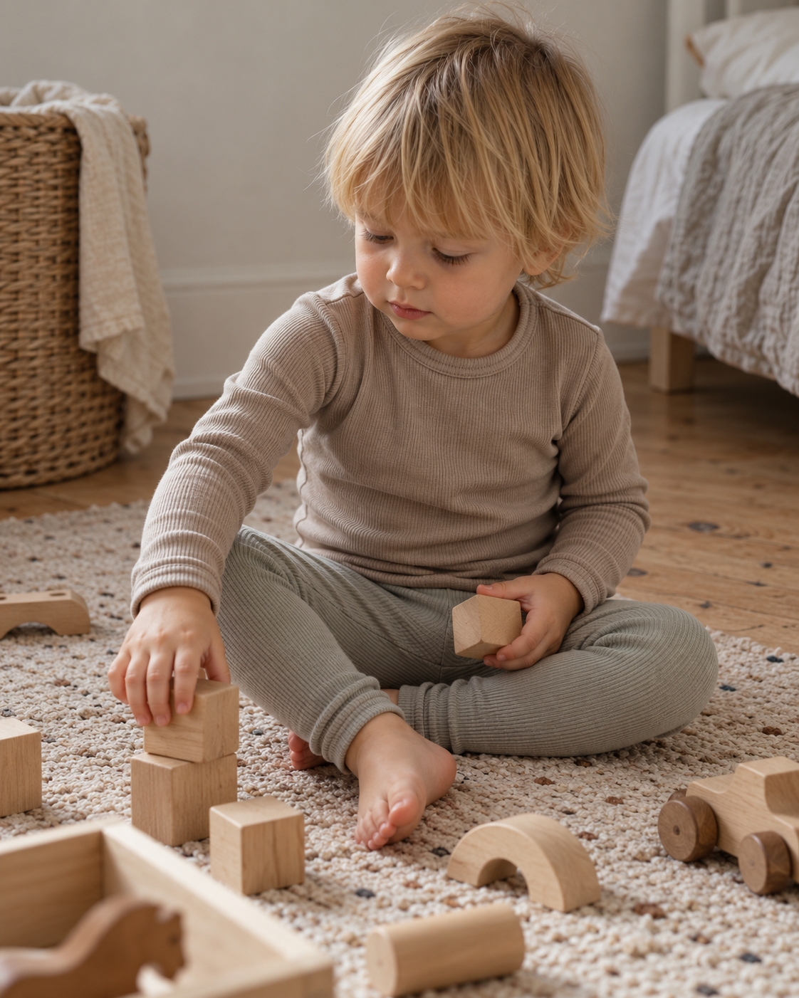 Merino-Set aus Langarmshirt und Leggings in Rippstrick, 100 % Merinowolle