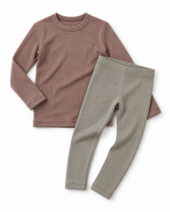 Merino-Set aus Langarmshirt und Leggings in Rippstrick, 100 % Merinowolle